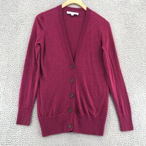 LOFT Sweater Womens Extra Small Pink Wool Blend Cardigan Button Up V Neck Casual